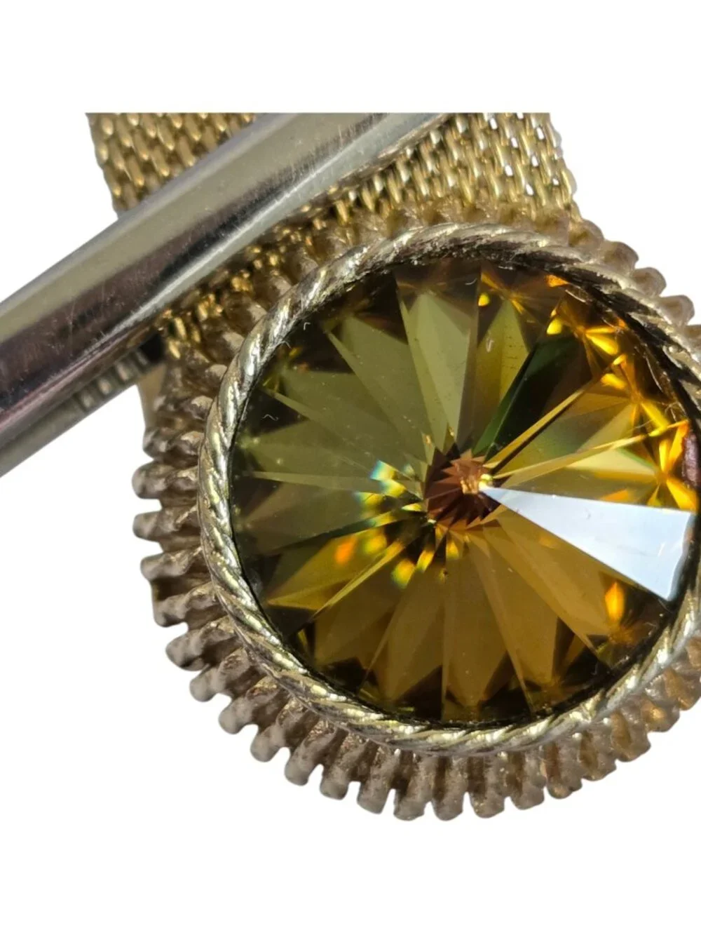 Vintage Dante Gold Tone Wrap Around Cufflinks Rivoli Rhinestone Green/Gold Shift